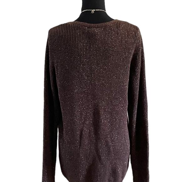 Lane Bryant Women's Dark Brown Gold Metallic V Neck Plus Size Fall Sweater 14/16 - Picture 4 of 6